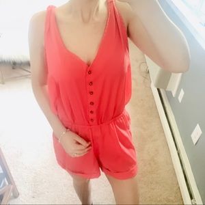 UO kimchi blue coral deep v button up romp…